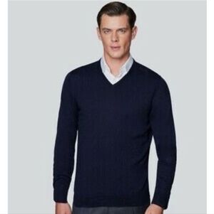 Hart Schaffner Marx Men's Navy V-Neck Sweater 100% Extra Fine Merino Wool 2XLT